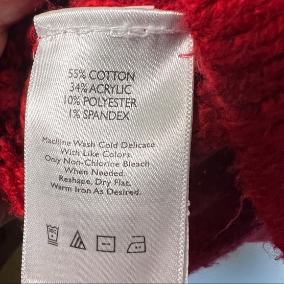 EDDIE BAUER Intarsia knit lounge sweater w/cowl neck. Size Large. Red & White - Picture 6 of 8